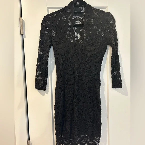 Asos Black Lace Low V Formal Sheath Dress Size 6 Holiday - Picture 3 of 5